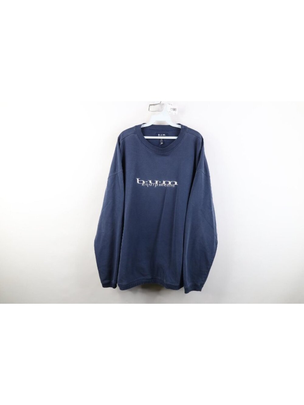 Vintage 90s Bum Equipment Mens XL Faded Spell Out Crewneck Sweatshirt Navy Blue